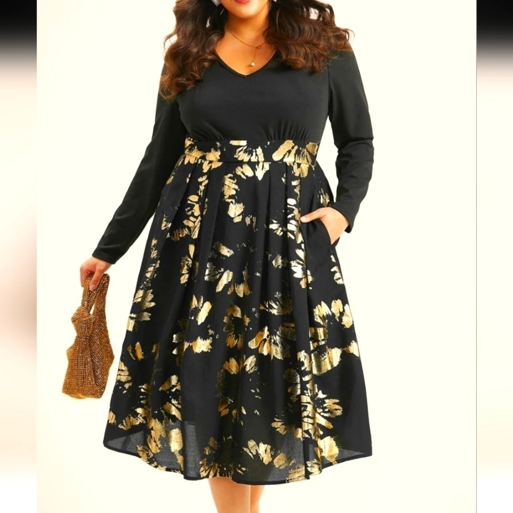 BLOOMCHIC Glitter Pocket Patchwork Special Occasion Dress